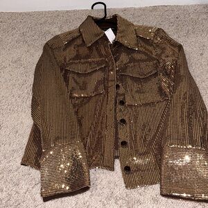 Bronze sequin button blouse